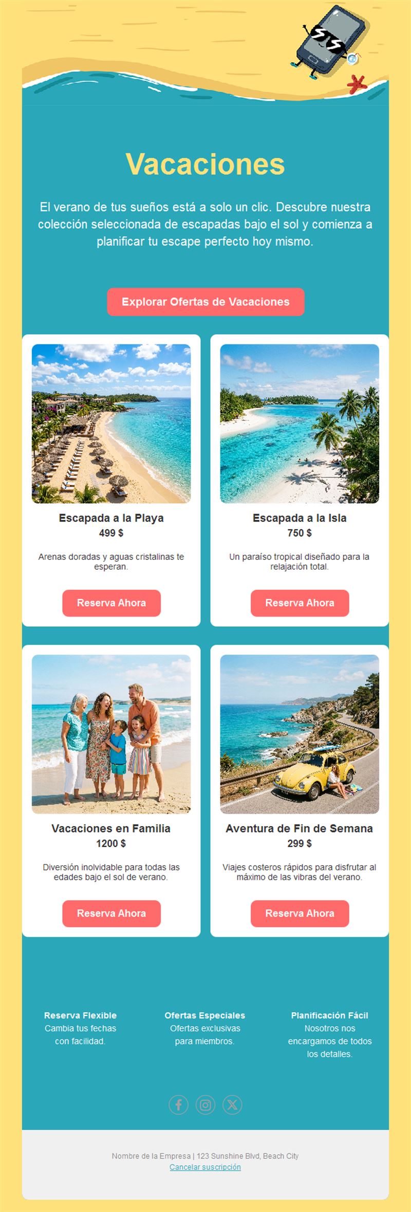 Email de ofertas de vacaciones de playa