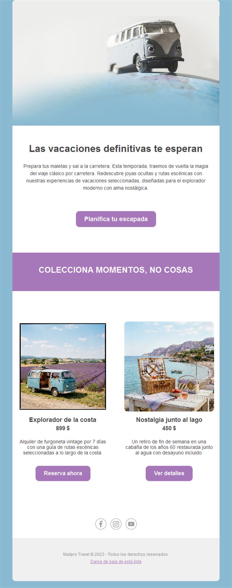 Email de ofertas de viaje por carretera