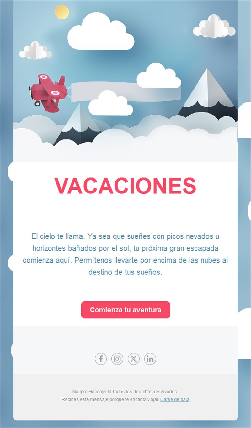 Email de vacaciones y aventura