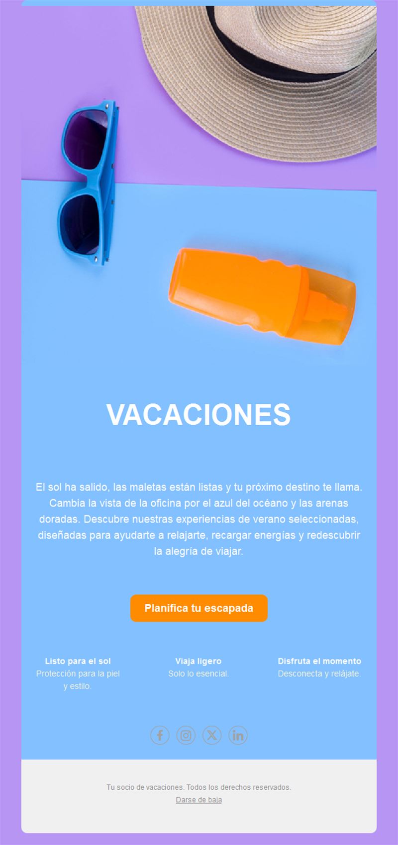 Email de vacaciones de verano con gafas de sol