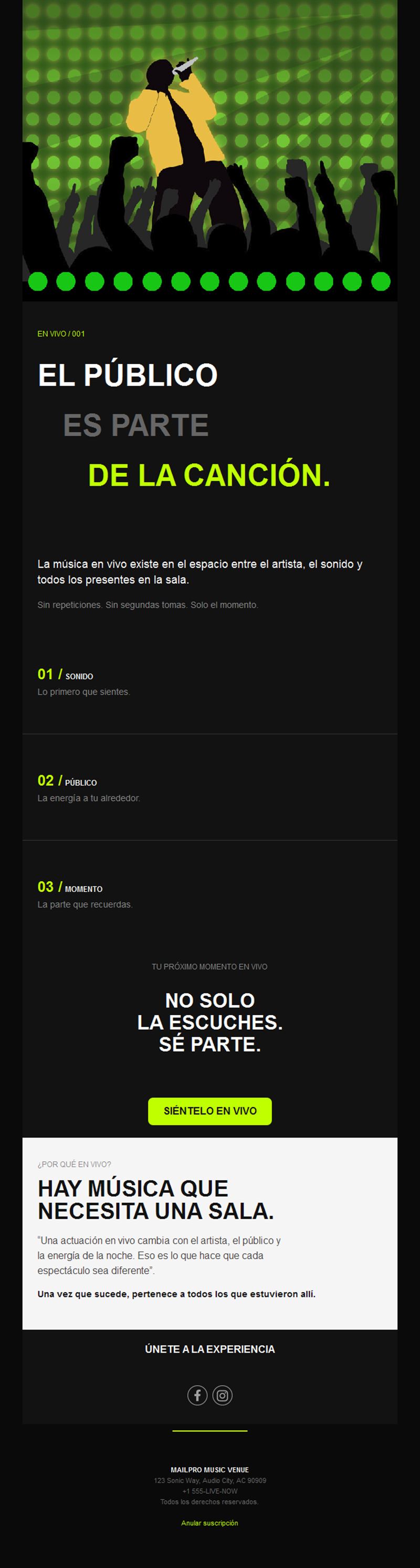Newsletter de concierto con público