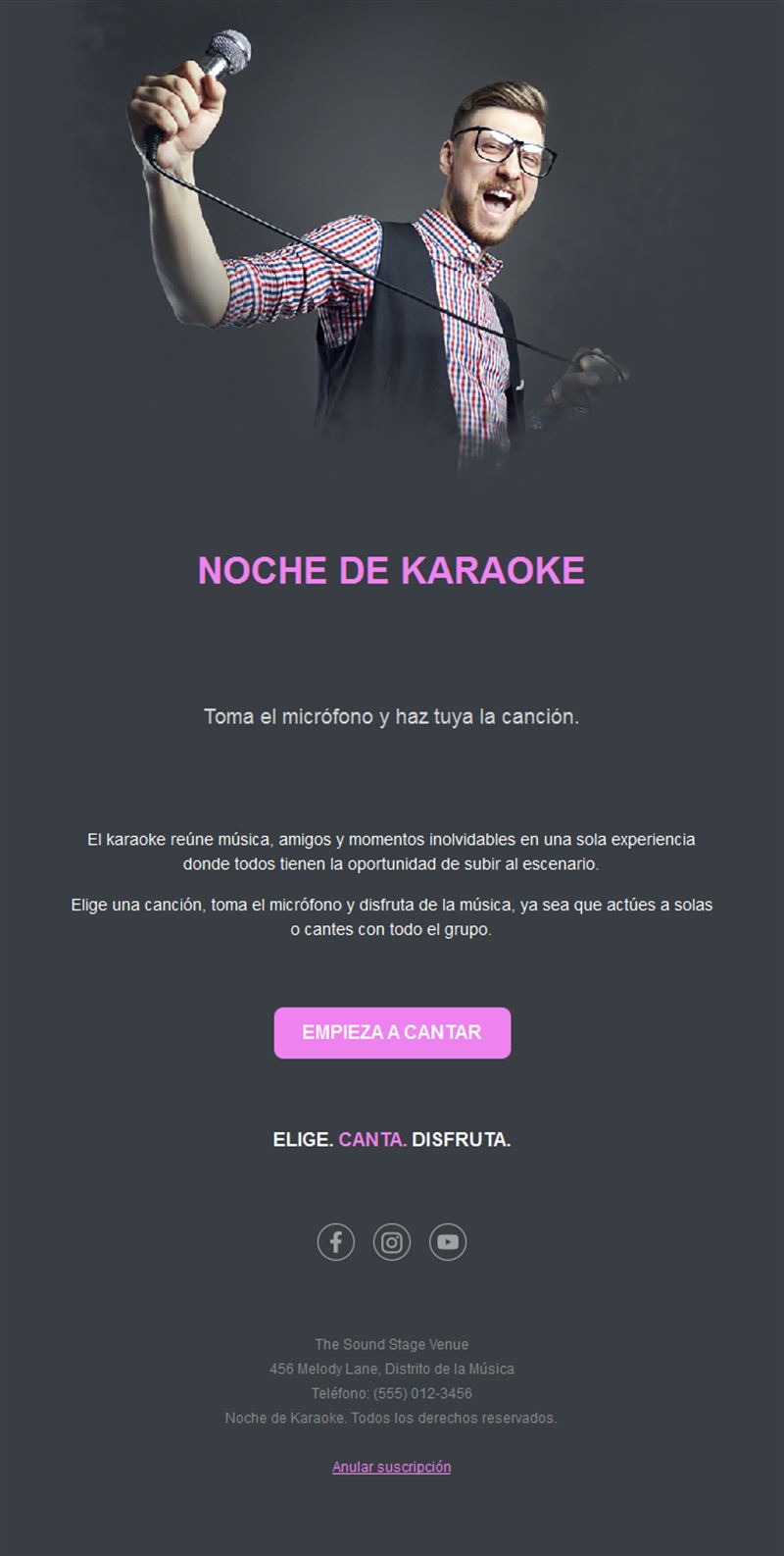 Email de noche de karaoke