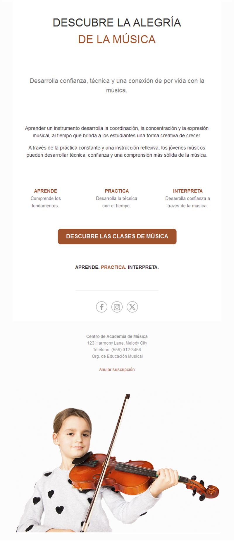 Email de clases de escuela de música