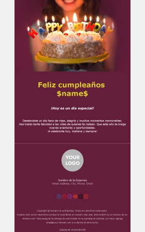 Plantilla de Email de Cumpleaños Sencilla