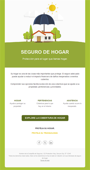 Email verde de seguro de hogar