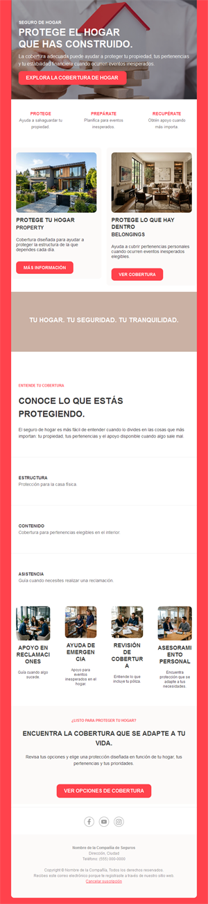 Newsletter roja de seguro de hogar