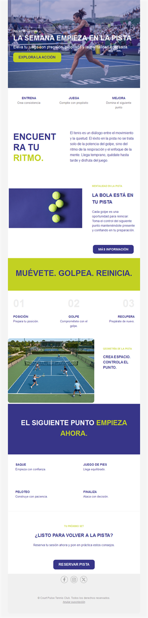 Newsletter semanal de club de tenis