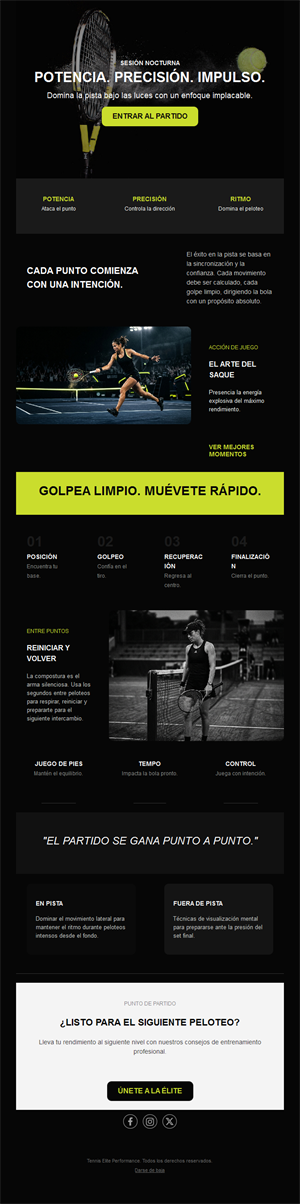 Email de partido de tenis nocturno