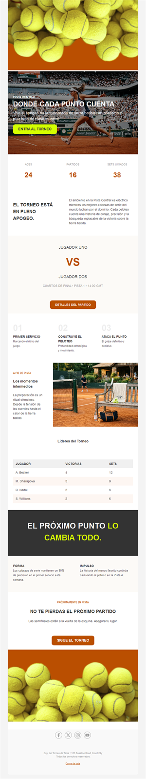 Email de torneo de tenis con detalles
