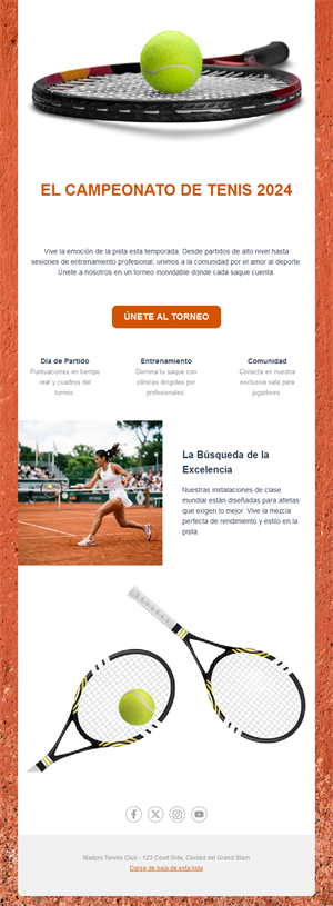 Email de campeonato de tenis en tierra batida