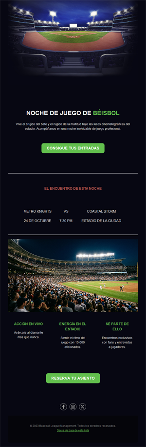 Email de entradas para partido nocturno