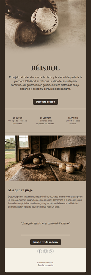 Newsletter vintage sobre la historia del béisbol