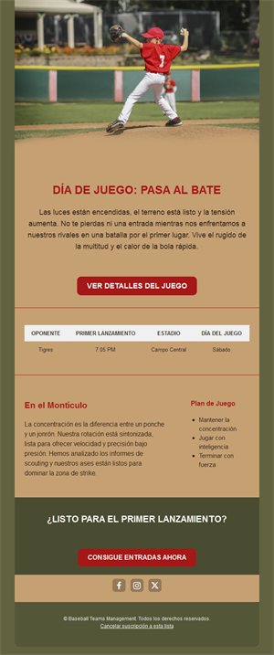 Email de entradas para partido de béisbol