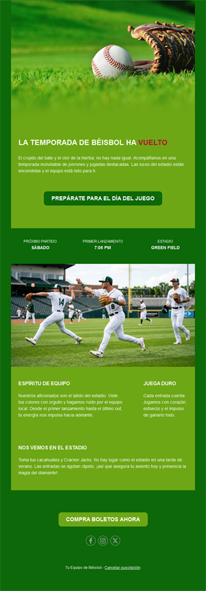 Email de inicio de temporada de béisbol