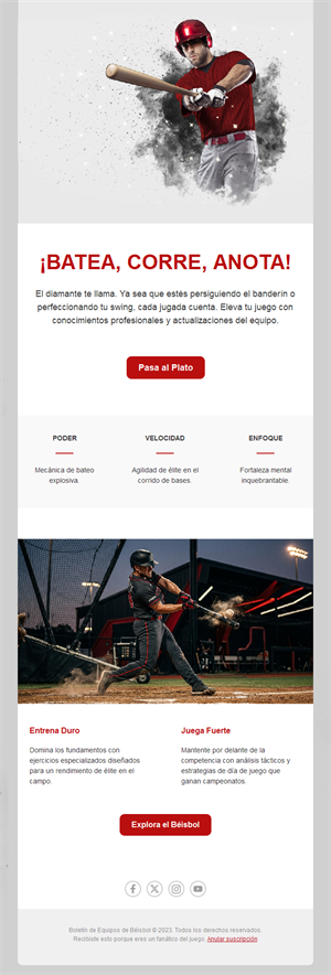 Email de entrenamiento y técnica de béisbol