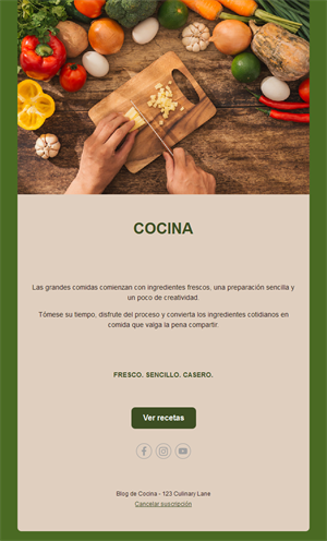 Email verde de cocina casera y fresca