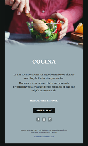 Email gris azulado de blog de cocina