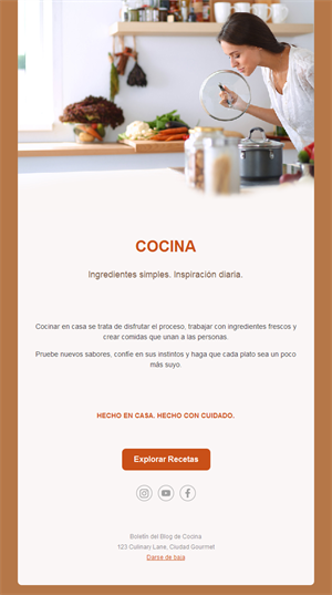 Email de cocina casera en tono cobre