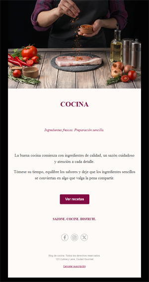 Email burdeos de recetas de cocina
