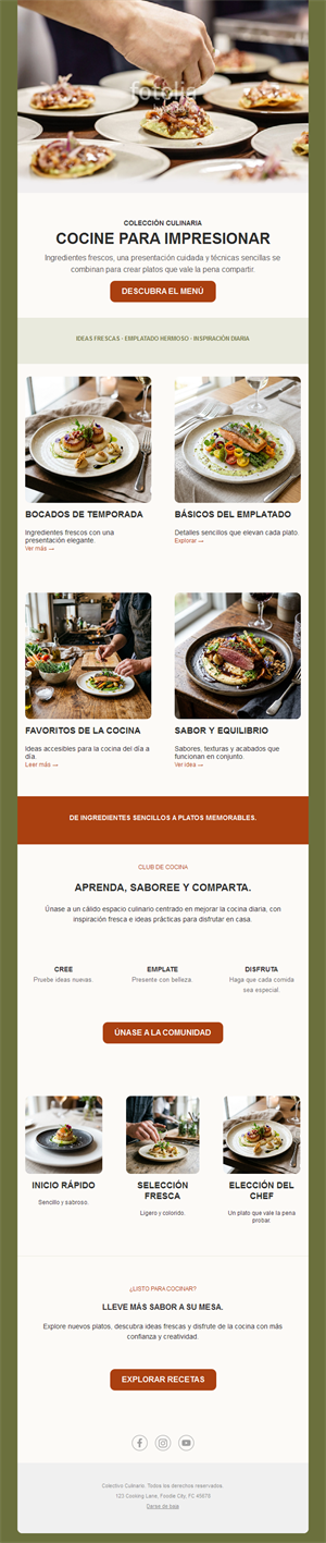Newsletter de menú y emplatado