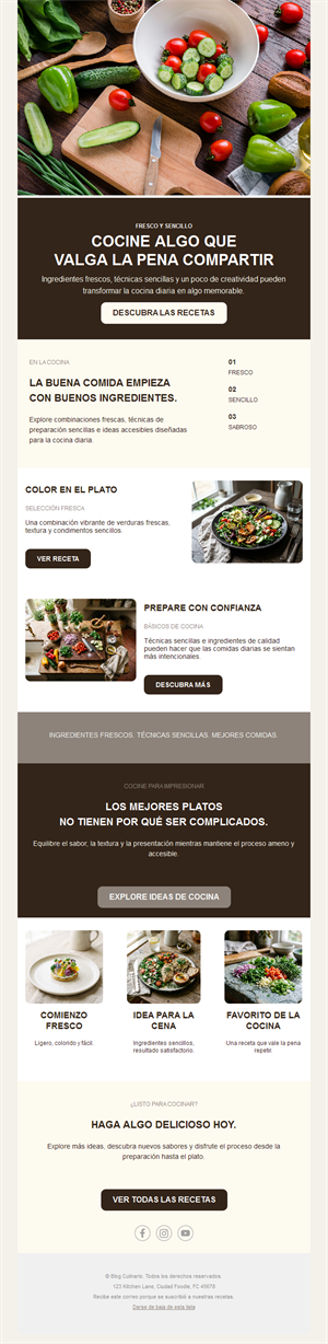 Newsletter de recetas con verduras frescas