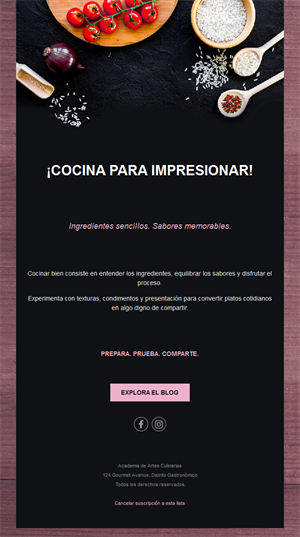 Email oscuro de clases de cocina
