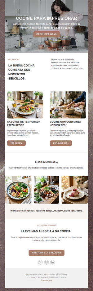 Newsletter de blog de cocina con recetas