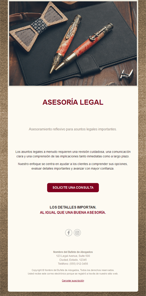Email crema de asesoría jurídica