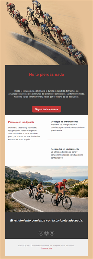 Newsletter de carreras y entrenamiento ciclista