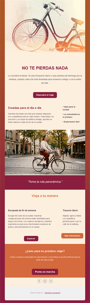 Plantilla de email para tienda de bicis urbanas