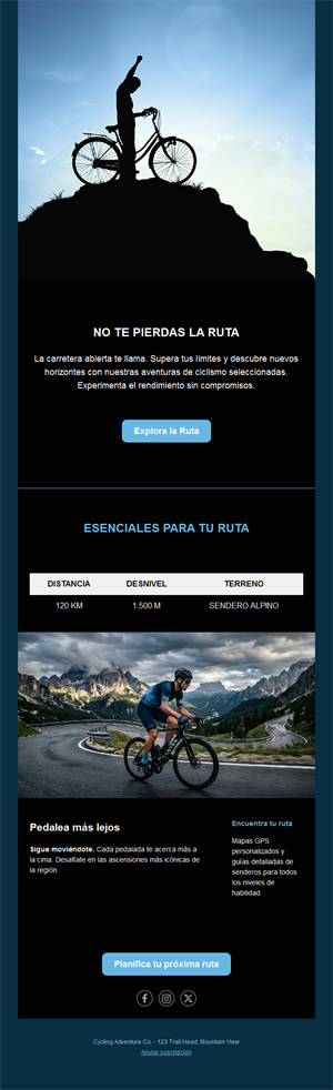 Email de ruta ciclista con detalles