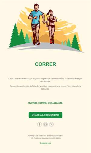 Email ilustrado de club de running al aire libre