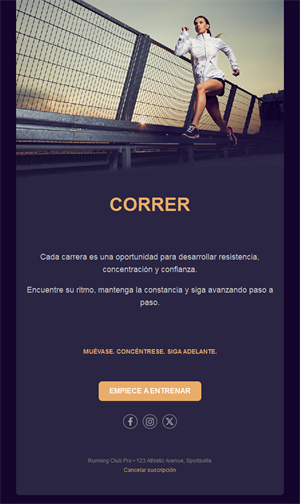Email morado de running urbano