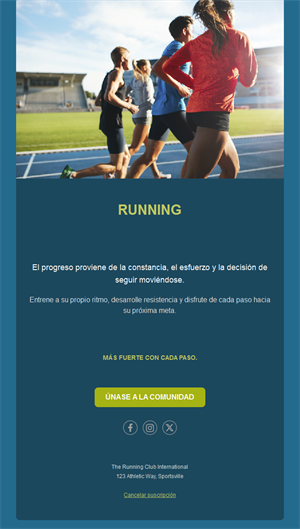 Email verde azulado de club de atletismo