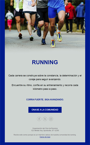 Email azul real de club de running