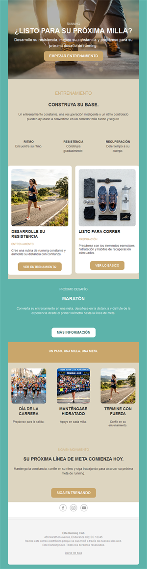 Newsletter de programa de entrenamiento de running