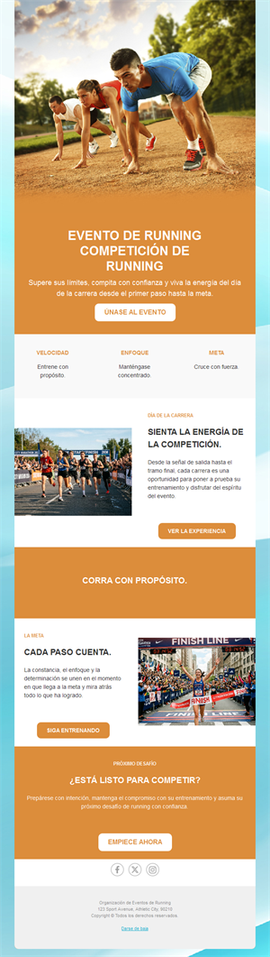 Email de evento de carrera a pie