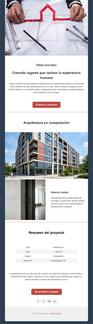 Newsletter de proyecto de arquitectura residencial