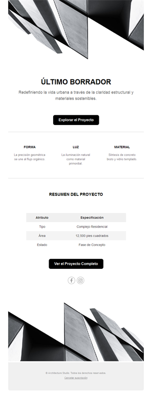 Email minimalista de proyecto de arquitectura