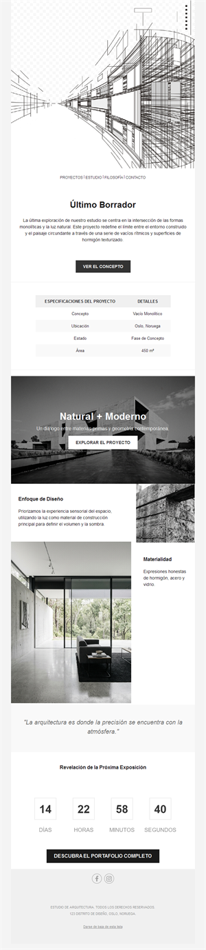 Email de proyecto de arquitectura con boceto