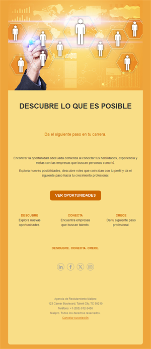 Email naranja de oportunidades profesionales