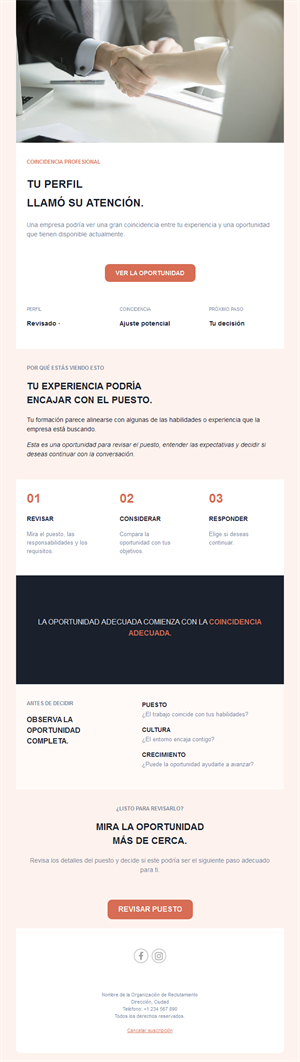 Email de candidato con perfil compatible