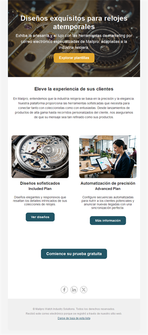 Email de plataforma de email para relojes