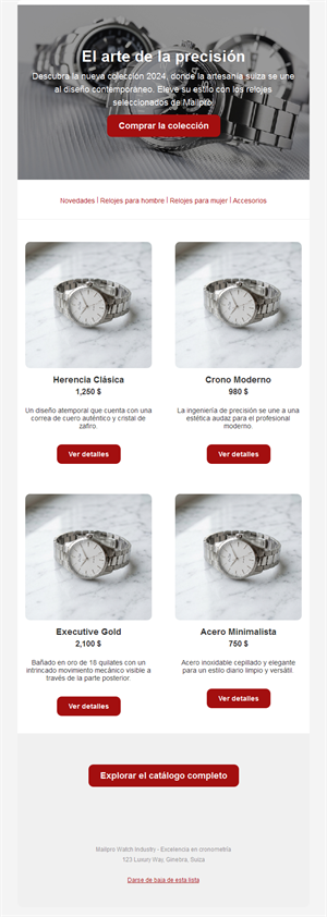 Email de colección de relojes de lujo