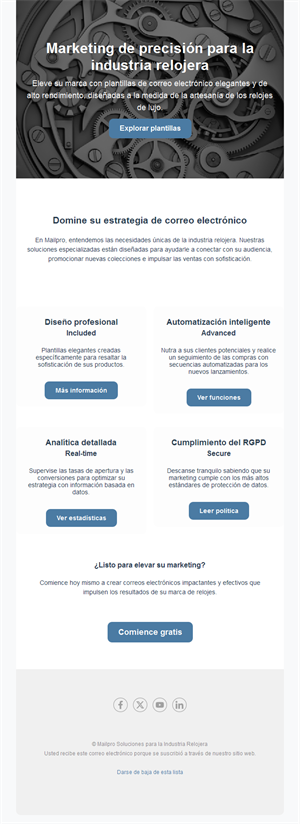 Email de funciones de marketing para relojería