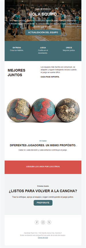 Newsletter de espíritu de equipo de balonmano