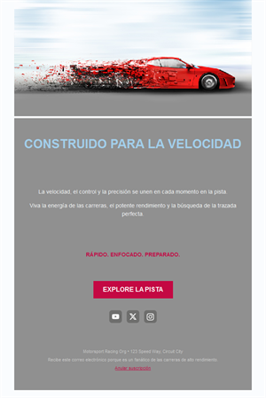 Email de carreras con deportivo rojo