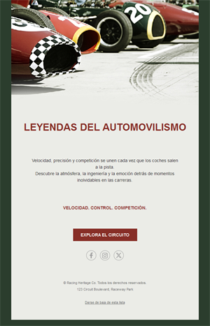 Email de coches de carreras clásicos
