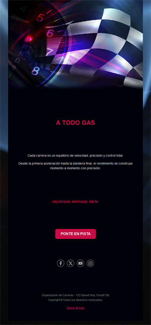 Email de carreras con bandera a cuadros