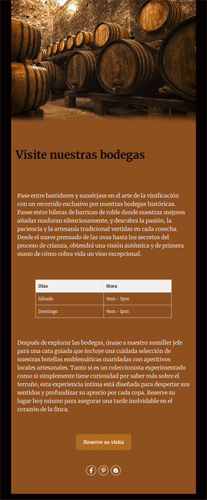 Email de invitación a visitar la bodega